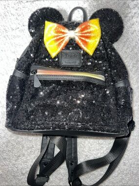 Disney Loungefly Black Sequin Mickey Candy Corn Ear Backpack